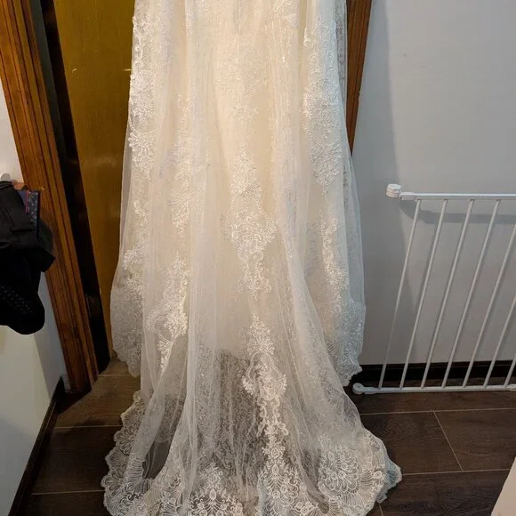 Melissa Sweet Ivory Embroidered Mock Neck Wedding Dress, Size 18W